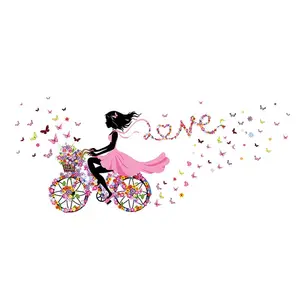 Preciser Populaire Eenvoud Vlinder Fiets Meisje Terug Shadow 3D Schuim Behang Muurstickers Roll