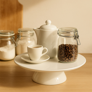 Support à gâteau rond en céramique décoratif sur pied haut pour restaurant, <span class=keywords><strong>anniversaire</strong></span>, mariage, présentation de cupcakes, plateau à gâteau, assiette à dessert - Product Image 4