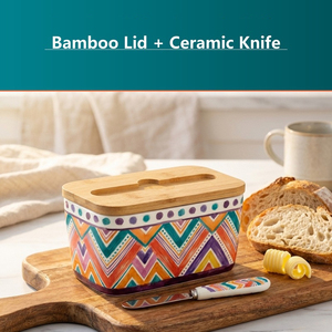 Boîte de rangement pour beurre en céramique de grande taille, rétro, imitation peinte à la main, avec couvercle et couteau, pour le stockage de confiture en cuisine - Product Image 5