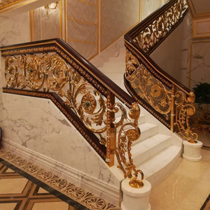 Modern Durable Luxury Design Stainless Steel Gold-Plated <b>Stairs</b> with Glass Railing Eligible Patterns for Indoor Use Wooden - Product Image 1