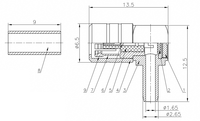 Connecteur coaxial plaqué or SMB-C-KW1.5 50 ohms, connecteur femelle coudé SMB pour câble RG316