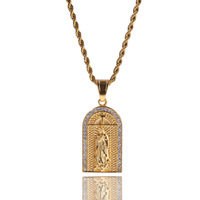 Colliers et pendentifs Hip Hop Iced Out Bling Vierge Marie couleur or en acier inoxydable 316L, collier Madonna pour femmes, bijoux chrétiens