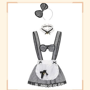 Sweet Sexy Maid Cosplay Lingerie Set Black White Checkered Ruffle <b>Fishnet</b> <b>Stockings</b> Women's Costume 8096 - Product Image 5