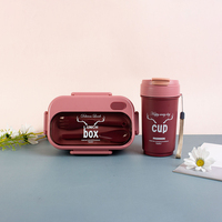 Boîte à bento en PP de qualité alimentaire sans BPA à 2 compartiments avec gourde anti-fuite et bouteille d'eau micro-ondable 1L+500ml