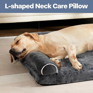 Proveedores personalizados XL XXL gris oscuro felpa ortopédica de espuma viscoelástica sofá cama para mascotas refuerzo ortopédico sofá cama para perro con 2 almohadas - Product Image 4