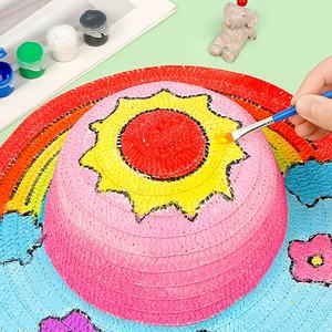 หมวกฟางสำหรับเด็กอนุบาลทำมือแบบสร้างสรรค์ DIY ภาพวาดกราฟฟิตีหมวกทำมือ - Product Image 3