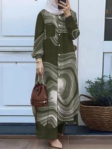 2023 temperamento Collage Cardigan a maniche lunghe con risvolto transfrontaliero donna musulmana singola <span class=keywords><strong>fila</strong></span> con camicia a più bottoni - Product Image 3