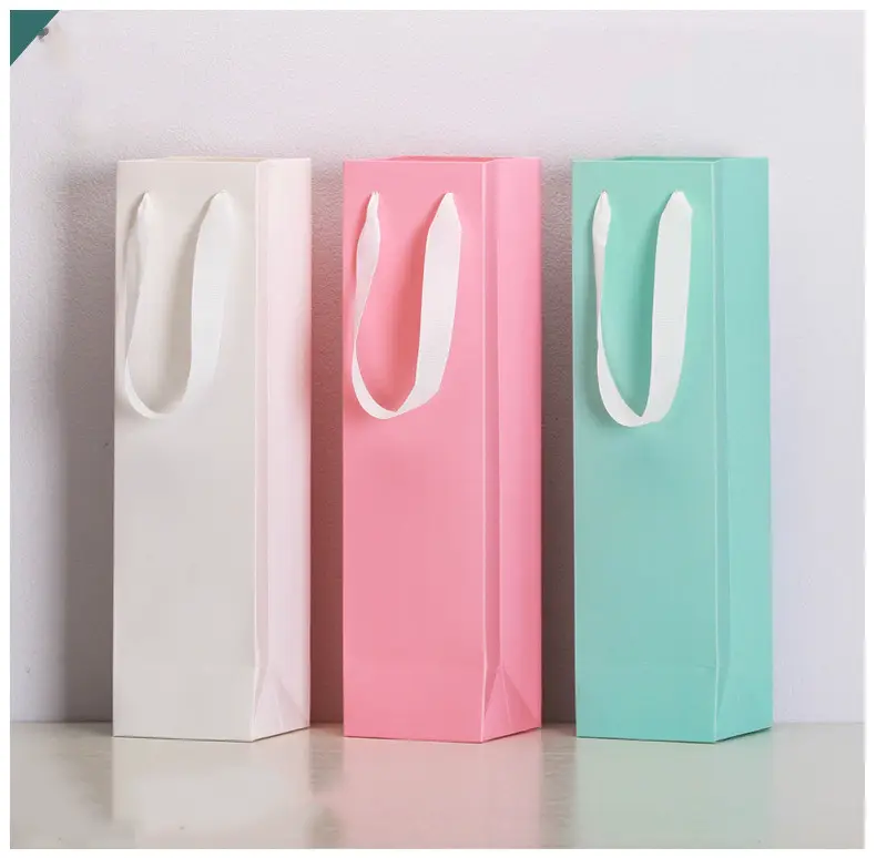 Wholesale Custom Cheap Recyclable Senior Shopping Single Wine Bottle Gift Bag with Firm Handle