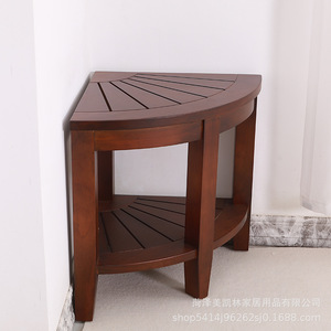 Tabouret d'angle en bois Meikelin pour salle de bain 40,5x40,5x46cm, étagère antidérapante en forme d'éventail pour toilettes - Product Image 4