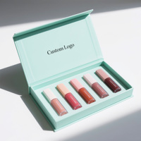 Ensemble d'emballage cadeau magnétique personnalisé avec logo, finition mate, couverture rigide en carton, rouge à lèvres et brillant à lèvres, boîte rigide en papier