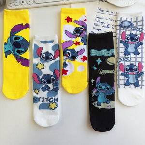 <b>Stitch</b> Crew <b>Socks</b> Women Mid Calf Anime Cartoon Breathable Sweat Absorbing Polyester Youth 18-40 Years Old - Product Image 2
