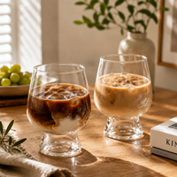 Gobelet à pied en verre borosilicate transparent de 12 oz avec logo personnalisé pour jus, cocktails, café glacé – Idéal pour restaurants, bars et usage domestique