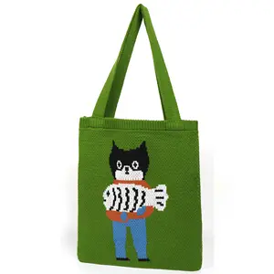 Cartoon knitted shoulder fashion Tote bag for women wool shopping bag casual student tote bag