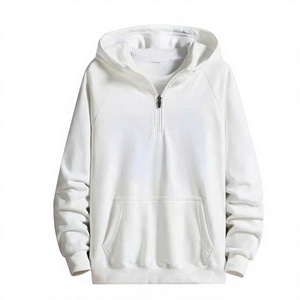 Sweat à capuche unisexe blanc à fermeture éclair, coupe classique, couleur unie, en coton tricoté, décontracté, pour l'automne, avec poche avant - Product Image 5