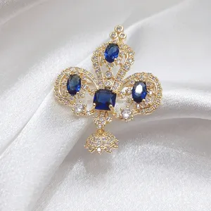 Phụ kiện tự làm 9-10mm ngọc trai Corsage rỗng khung tái mua phong cách cung điện Sapphire màu xanh Trâm Pin