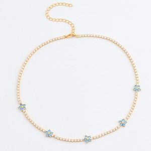 Collana da Tennis con Choker da donna con ciondolo in oro placcato in zirconio cubico con fiori - Product Image 4