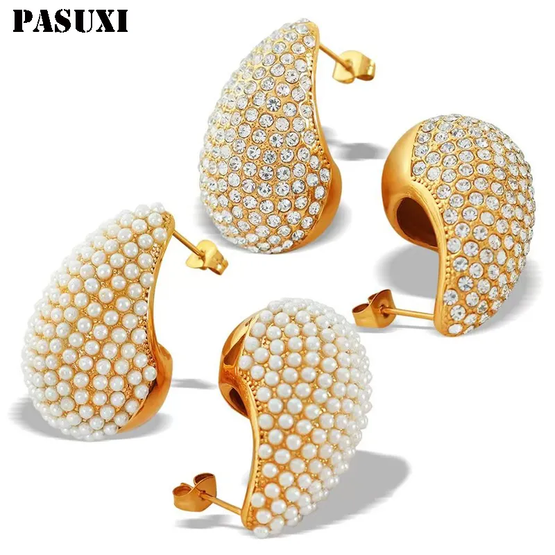 Vendita calda all'ingrosso PASUXI orecchini di perle in acciaio inox Vintage in acciaio inox goccia acqua orecchini gioielli accessori