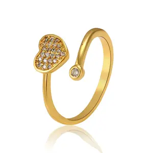 16771 Xuping Simple Peach Heart Diamond 24K Gold Ring Female Adjustable Ring Sweet Light Luxury Wild Ring