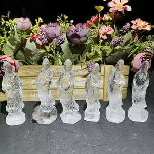 Crystal Avalokitesvara Natural Crystal Clear Quartz Guan Yin Buddha For Decoration