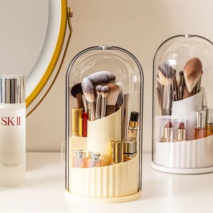 Cosmetic Storage <b>Box</b> With Rotating Lid Large Capacity Desktop Organizer For <b>Makeup</b> Brushes Lipstick And Eyebrow Pencils - Product Image 1