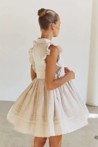 <span class=keywords><strong>Abiti</strong></span> <span class=keywords><strong>estivi</strong></span> alla moda <span class=keywords><strong>donna</strong></span> tinta unita 100% <span class=keywords><strong>lino</strong></span> arruffato senza maniche raccolti una linea Mini abito Casual Sexy - Product Image 3