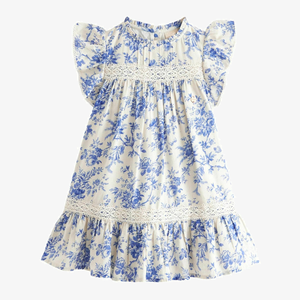 Tenues assorties pour sœurs, ensembles pour filles, imprimé numérique floral bleu personnalisé sur toute la surface, respirant, polyester et coton, tenues d'anniversaire pour jumelles - Product Image 5