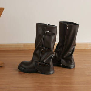 Bottes Imperméables Décontractées et Tendance pour Femme, Style Décontracté avec Boucle de Ceinture, Semelle Épaisse, en Cuir Véritable, Antidérapantes et Durables - Product Image 6