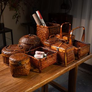 <b>Bamboo</b> Storage Baskets Rectangle Tung Oil Finish Kitchen Use Neatening Storage Food <b>Container</b> <b>Bamboo</b> Weaving - Product Image 1