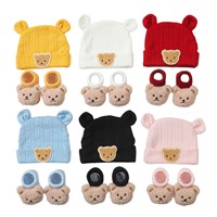 Conjunto de Gorro Suave de Oso Bebé + Calcetines Tejidos con Diadema Unisex de Poliéster/Algodón para Recién Nacido