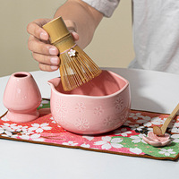 Ensemble de matcha en céramique de style japonais, 4, 5, 6, 7 ou 8 pièces, design fleur de cerisier, kit d'outils pour le matcha, boîte cadeau, fouet à matcha, outils pour le matcha