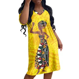 מותאם אישית דפוס האפרו שחור אפריקאי בנות מודפס אישה אלגנטי קיץ מקרית שמלות אופנה מעודן המפלגה שמלת גבירותיי שמלות