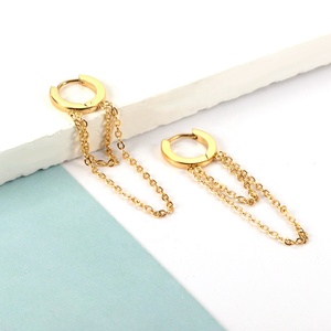Pendientes Largos Impermeables con Flecos y Borlas, de Acero Inoxidable con PVD de Oro de 18K, Diseño de Cadena en Cascada, Venta al por Mayor - Product Image 5