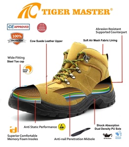 Chaussures de sécurité mi-montantes Tiger Master pour hommes, avec embout en acier, anti-perforation, en cuir suédé <span class=keywords><strong>jaune</strong></span>, semelle en PU résistante à l'huile et antidérapante - Product Image 5
