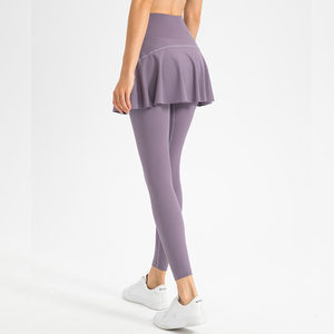Women's Two Piece Stretchy Sports Pants Skirt With Ruffle For Yoga Fitness Tennis Badminton Running Workout Purple - Product Image 1