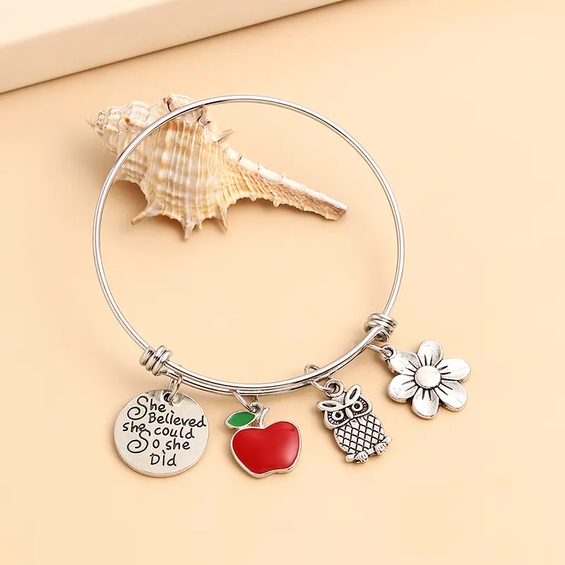 Fine Jewelry Bracelets Charm Bracelet & Bangles Flower Apple Heart owl Beads Bracelets Fit Women Girl Friendship Gift