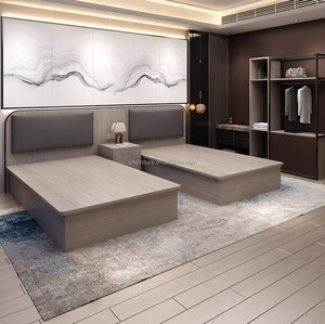 Muebles de Dormitorio Estándar para Hotel, Camas Gemelas con Base de Plataforma, Marco de Panel de Madera MDF, Cabecera Suave y Mesitas de Noche para Hoteles de 3 Estrellas - Product Image 6
