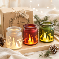 En gros Pot à bougie vide en verre dépoli avec poignée en fil métallique, motif cerf et sapin, accent cadeau saisonnier d'hiver