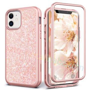 Vente en gros de trois couches de paillettes Bling mignon <span class=keywords><strong>coque</strong></span> de téléphone TPU souple et couverture de PC dur pour Iphone 11 12 13 14 pro max XR XsMax 8 Plus - Product Image 1