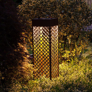 Lampe de jardin autoportante en métal corten rouillé, résistante aux intempéries, LED, art déco - Product Image 1