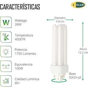 Lampada fluorescente a risparmio energetico Gemini T/E 26W GX24q-3 - Product Image 2