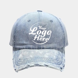 Custom Embroidery Washed Denim <b>Dad</b> <b>Hat</b> Wholesale Vintage Blank 6-Panel Baseball Cap - Product Image 4