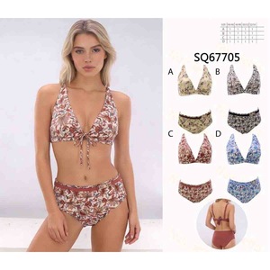 Maillot de bain une pièce grande taille HDJ, imprimé floral, col halter, taille haute, effet ventre plat, SQ67705 - Product Image 1