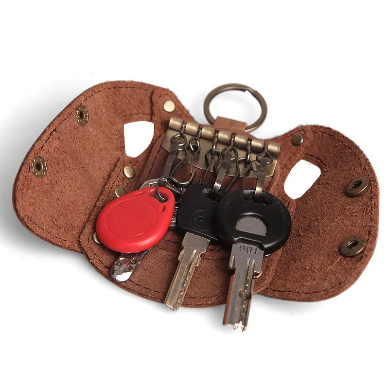 Sarung kunci kulit asli pria, gantungan pinggang melindungi penutup putaran kait sarung kunci mobil