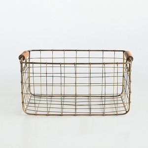 New Trapezoidal Rose Gold Color Iron <b>Metal</b> Wire Mesh <b>Storage</b> <b>Basket</b> for Cosmetics - Product Image 1