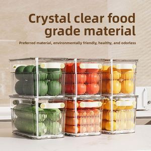 Refrigerator <b>Storage</b> Box Food Grade High Drawer Type Special Kitchen <b>Egg</b> Box Lid Transparent Drain Fresh-keeping Light Luxury - Product Image 3