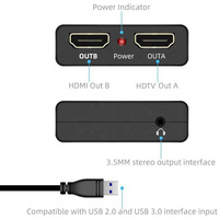 Adaptador USB 3.0 a Doble HDTV 1080P 60Hz, Revestimiento de PVC Chapado en Oro, Conversor de Video de 2 Salidas para Laptop, PC de Escritorio y Hub