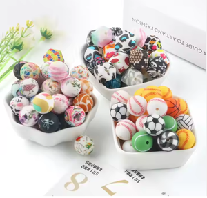 Bonne Qualité Alimentaire 15mm Jaune Léopard Avec Fond Rose Silicone Imprimé Dentition Perle DIY Sucette Chaîne Jouets Perles - Product Image 1