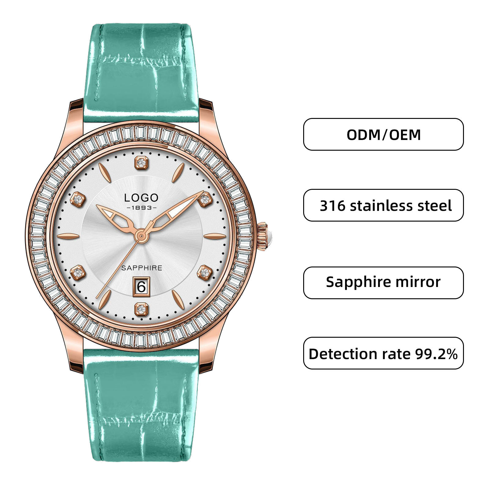 Or rose/argent-vert menthe