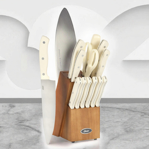 Ensemble de couteaux de cuisine jetables en acier inoxydable faits à la main, 19 pièces, avec coupe-légumes, bloc en bois et étui en cuir à manche blanc - Product Image 3
