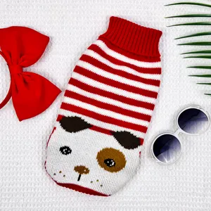 Winter Warm Knitted Sweater Suitable For Small Medium-Sized Pets High-Necked Comfortable Sweater With Cute Dog Head Pattern
